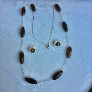 Vintage Tiger Eye Earrings & Lucite Bead Necklace
